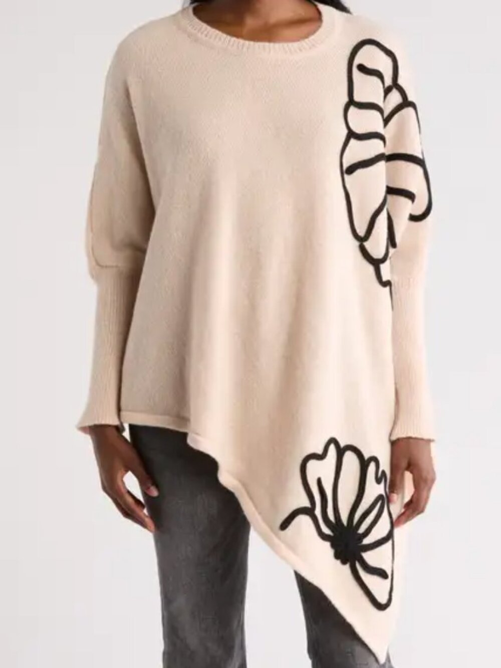 DR2 by Daniel Rainn Asymmetric Floral Embroidered Top - One Size